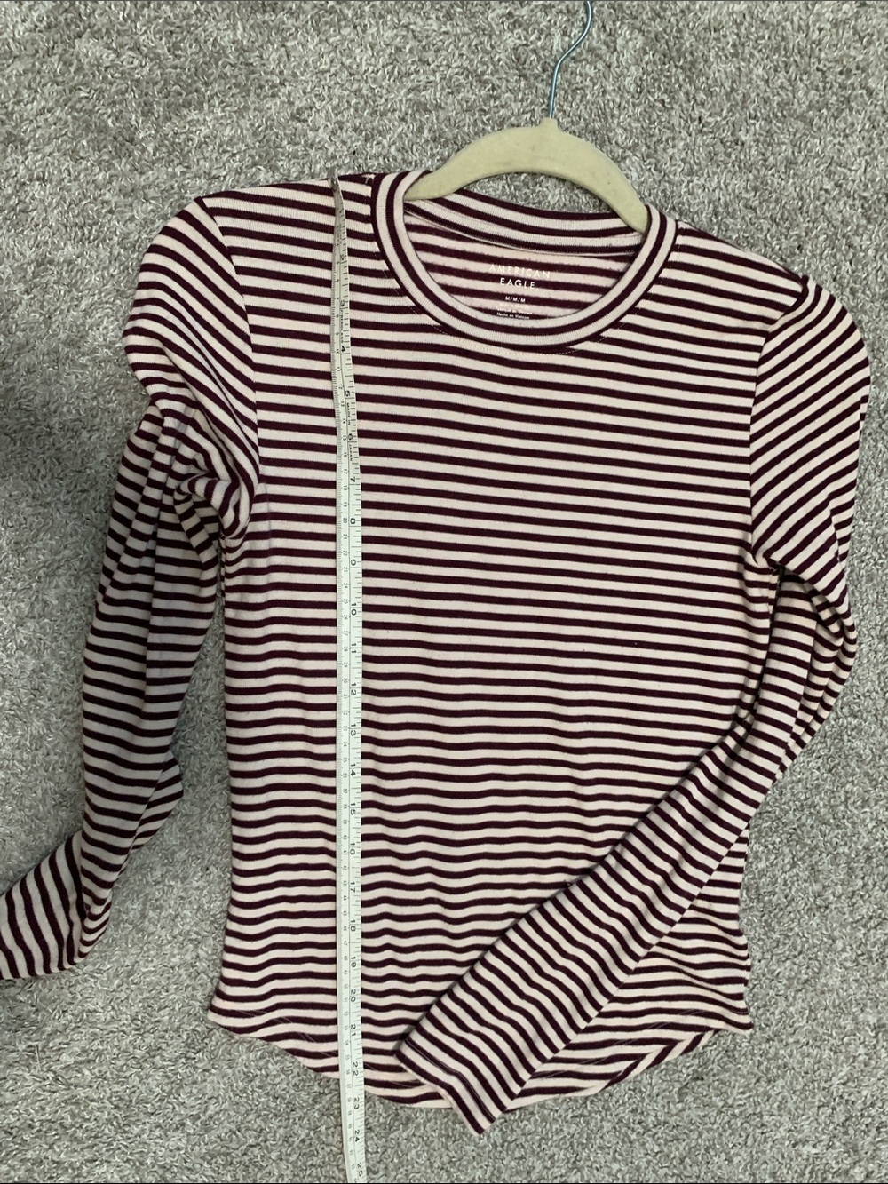 American Eagle Dark Purple Cream Striped Long Sleeve Crewneck Top - Picture 6 of 8